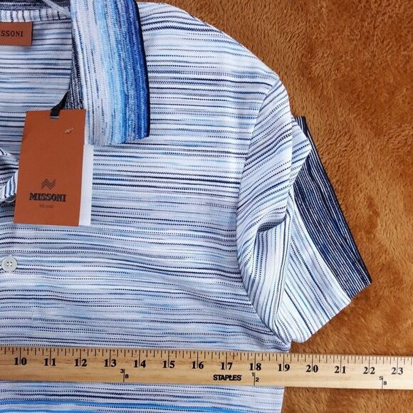MISSONI Polo Shirt Mens Small Blue Stripe Short Sleeve Cotton Pique $380 - Picture 8 of 10